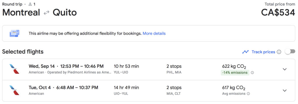 Points voyage vers Amerique Latine