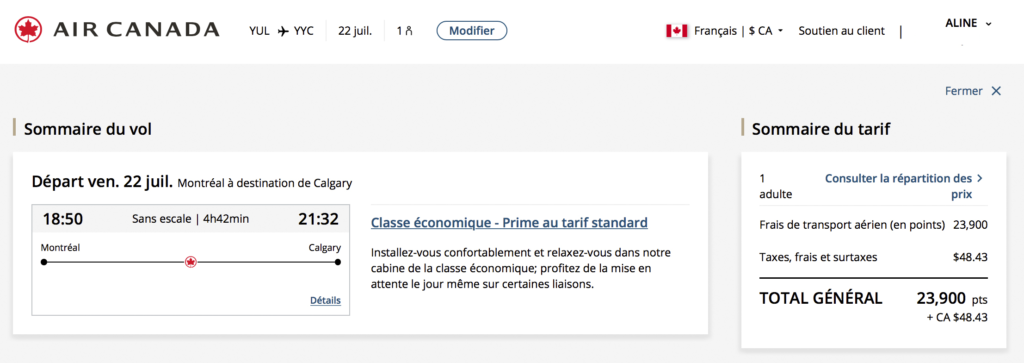 YUL-YYC avec Aeroplan