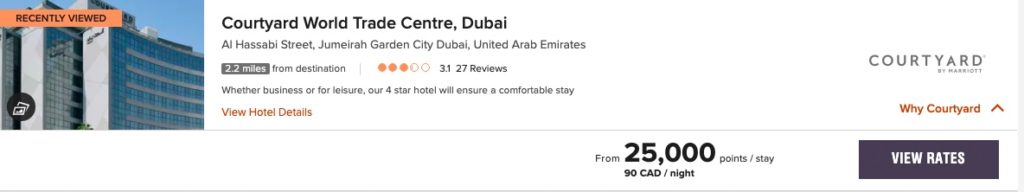 courtyard world trade centre dubai tarif