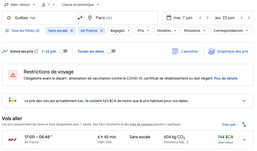 Example Flight Yqb Cdg