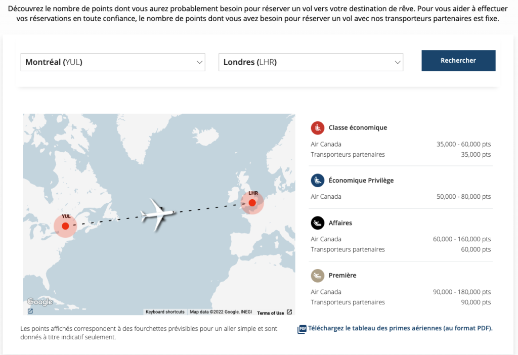 Calculateur Points Aéroplan