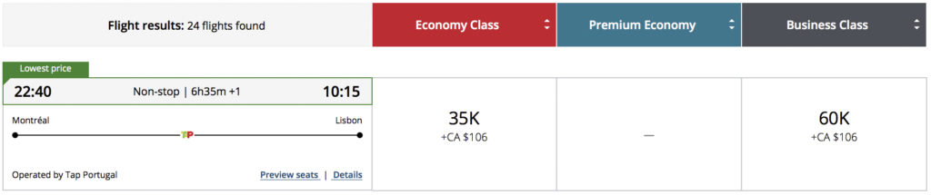 Portugal Tap Aeroplan