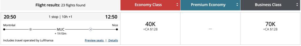 Montreal Munich Lufthansa Affaires Aeroplan