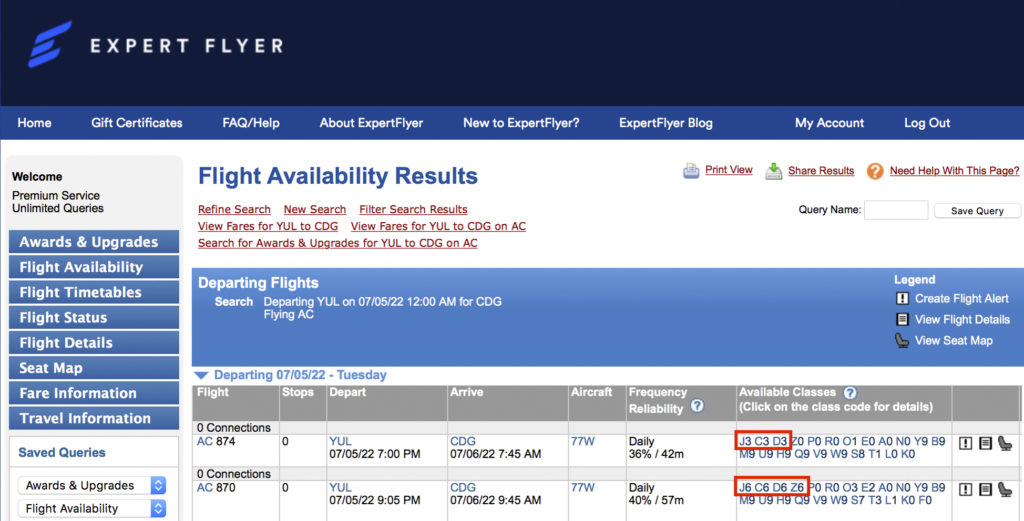 Expertflyer Disponibilités