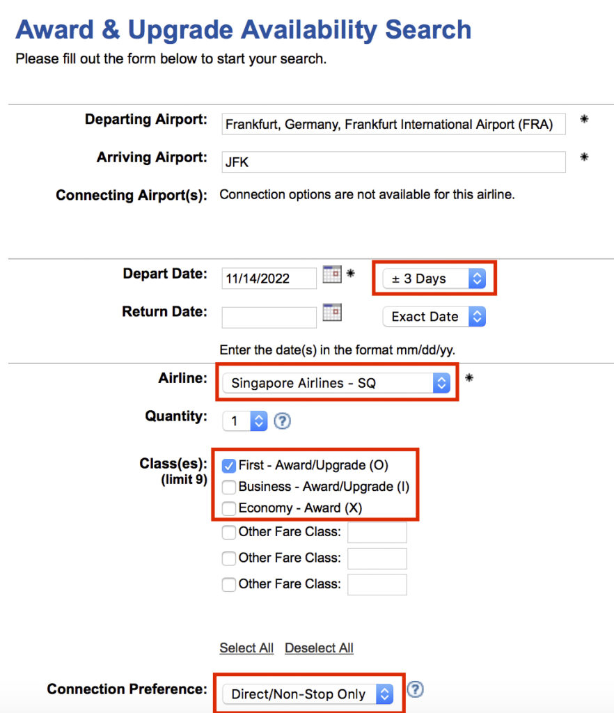 Sq Award Seat Search