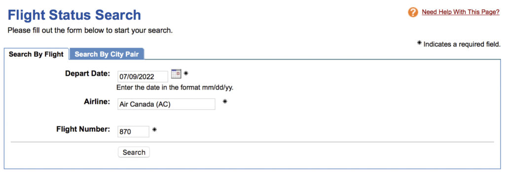 Flight Status Search 1