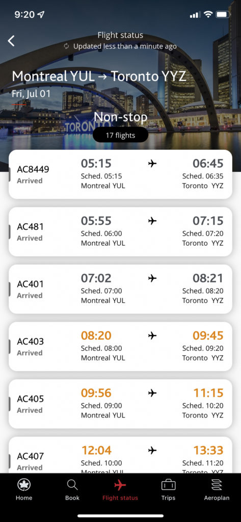 Yul-Yyz à l'heure le matin