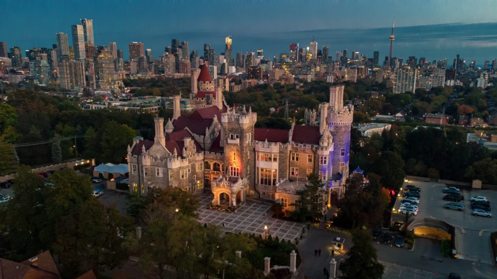 Casa Loma Ariel Drone City Skyline Cn Tower Night Attractions Image