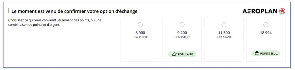 Différences Options Points Aeroplan + Argent