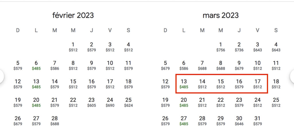 Google Flights Prix en argent