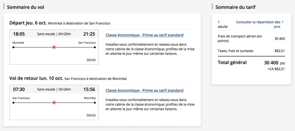 San Francisco points Aeroplan