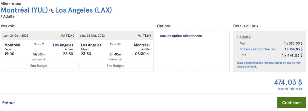 Vols Los Angeles Site de Transat