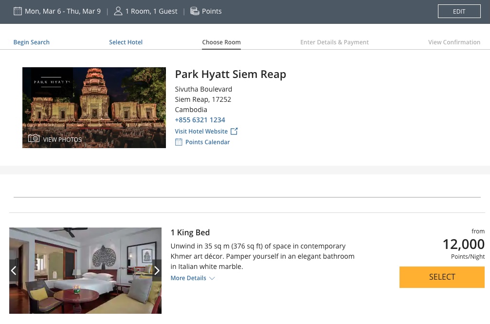 Park Hyatt Siem Reap Prix Points