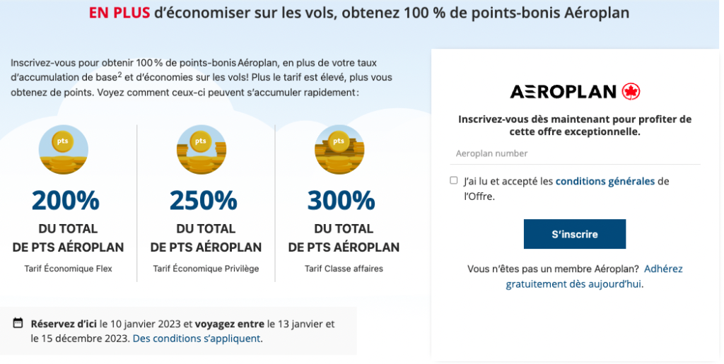 Aeroplan 100 Point Bonis
