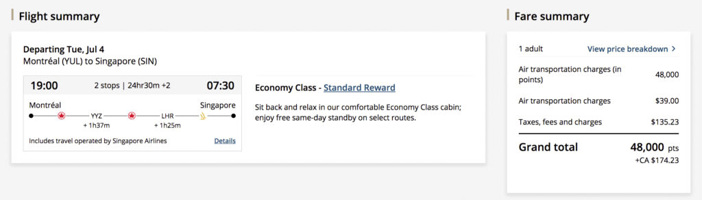 Aeroplan To Singapore
