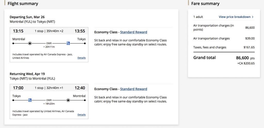 Affordable Aeroplan fare from YUL