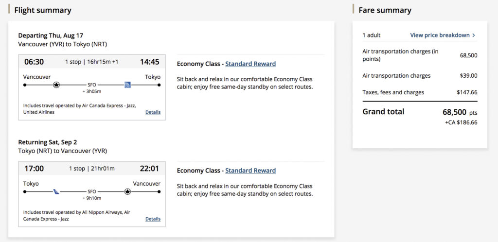 Affordable Aeroplan fare from YVR