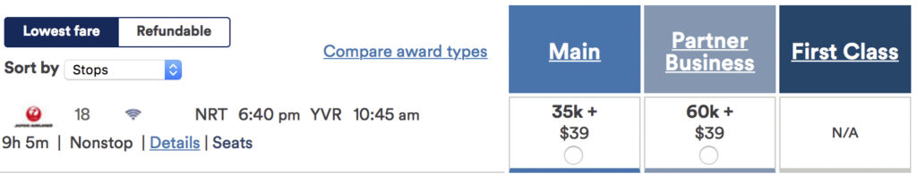 Alaska Mileage Plan from YVR to Japan