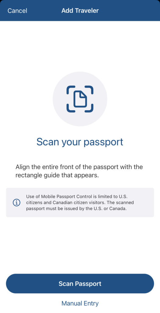 Mobile Passport Control App Scann Passport