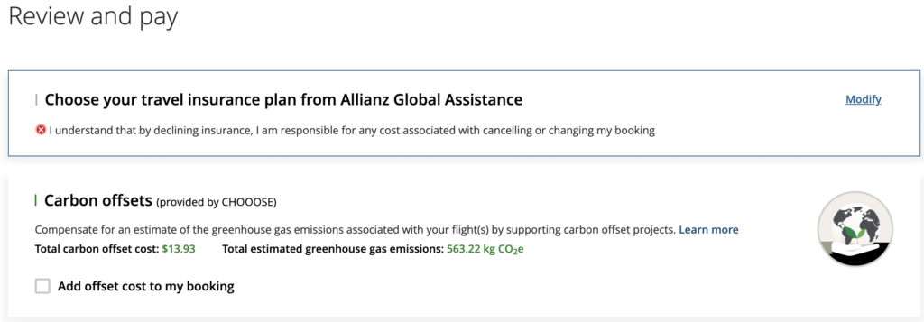 Air Canada CHOOSE carbon offset