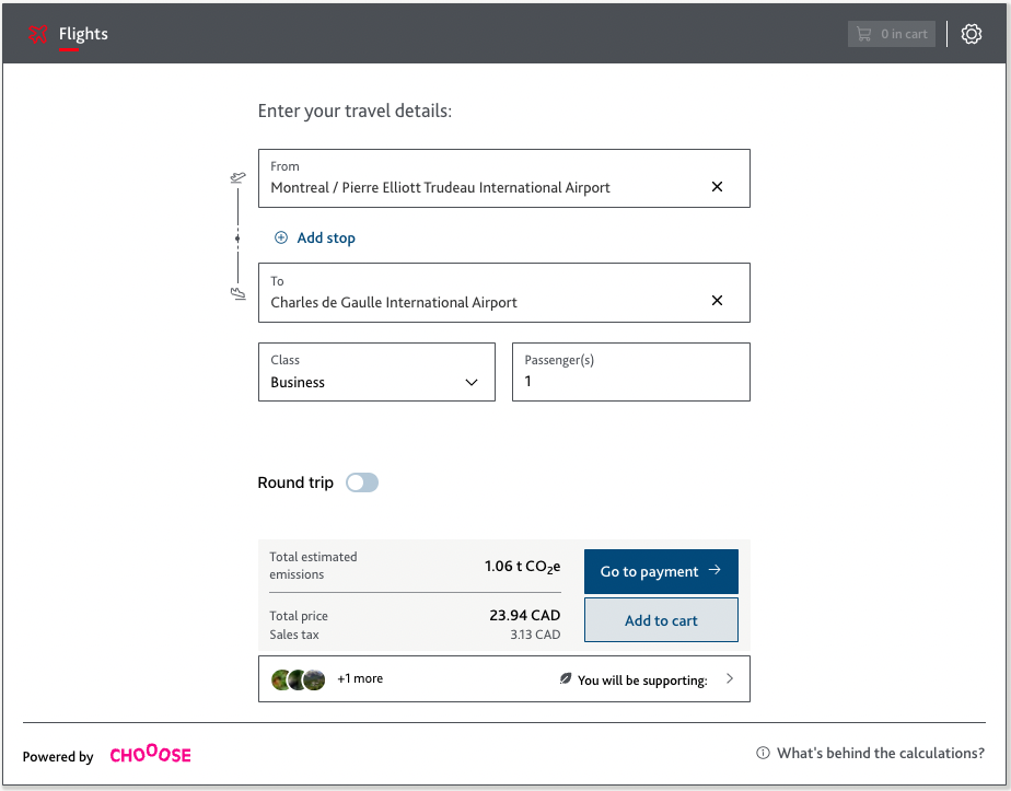 Air Canada CHOOSE carbon offset