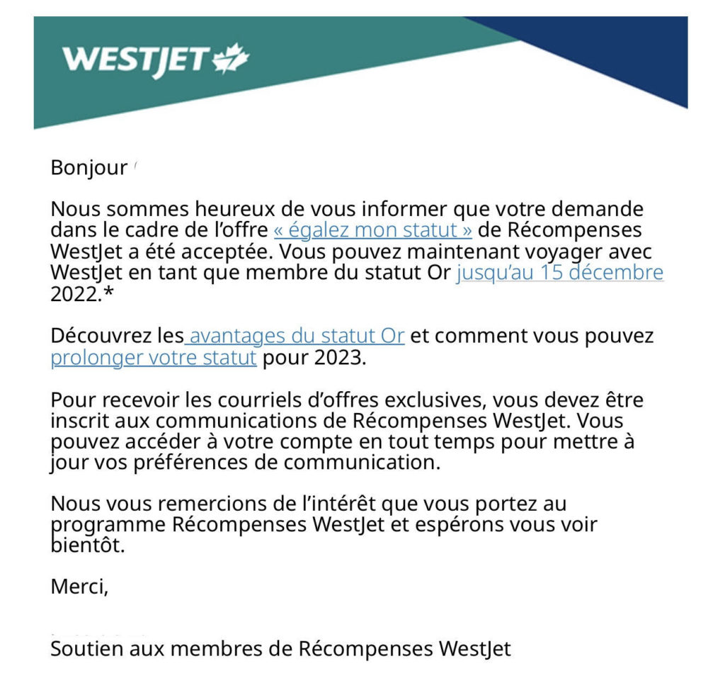 Westjet Statut