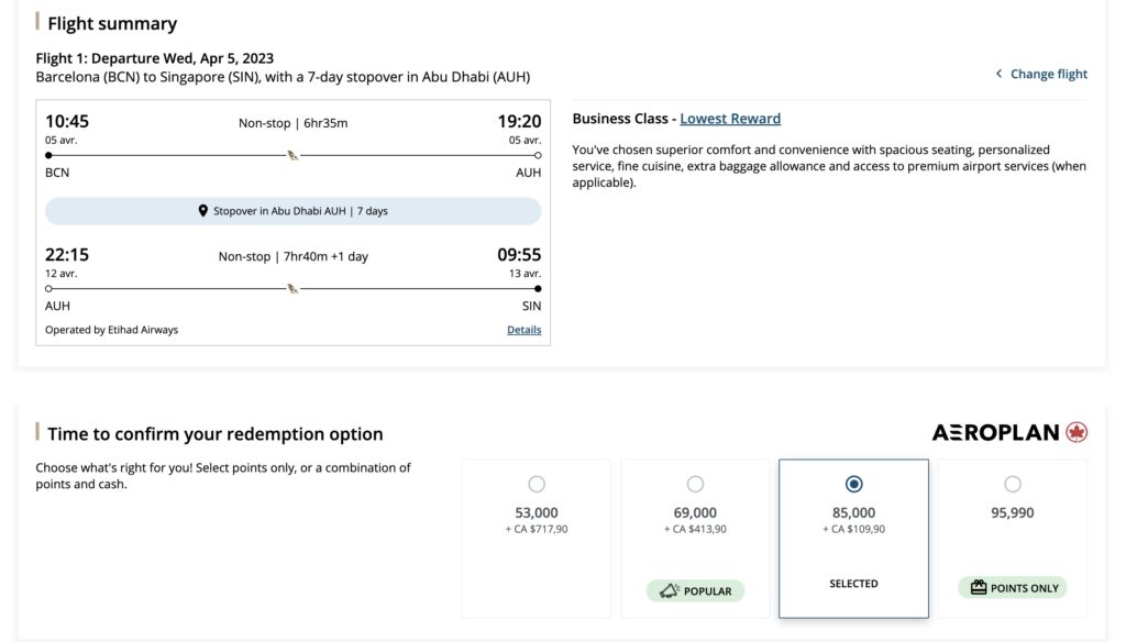 Aeroplan Stopover Total En