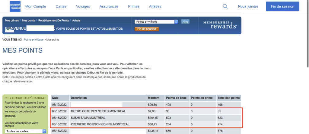 Détails Accumulation De Points Amex Sur Site Web