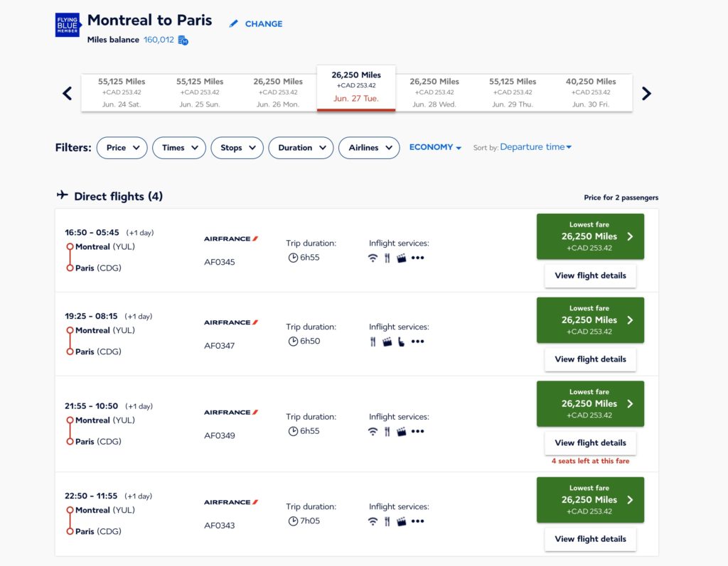 yul-cdg – flying blue – enfant – vols dispos fr