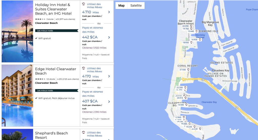 Clearwater hôtels Air miles juillet