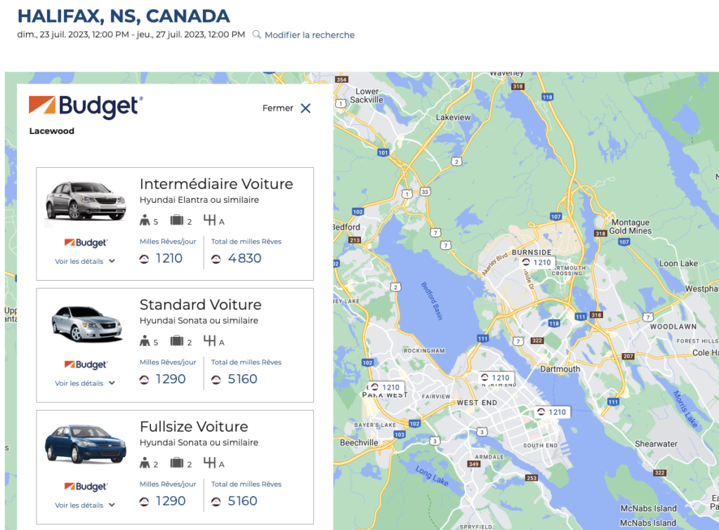 Halifax 4 jours location voiture