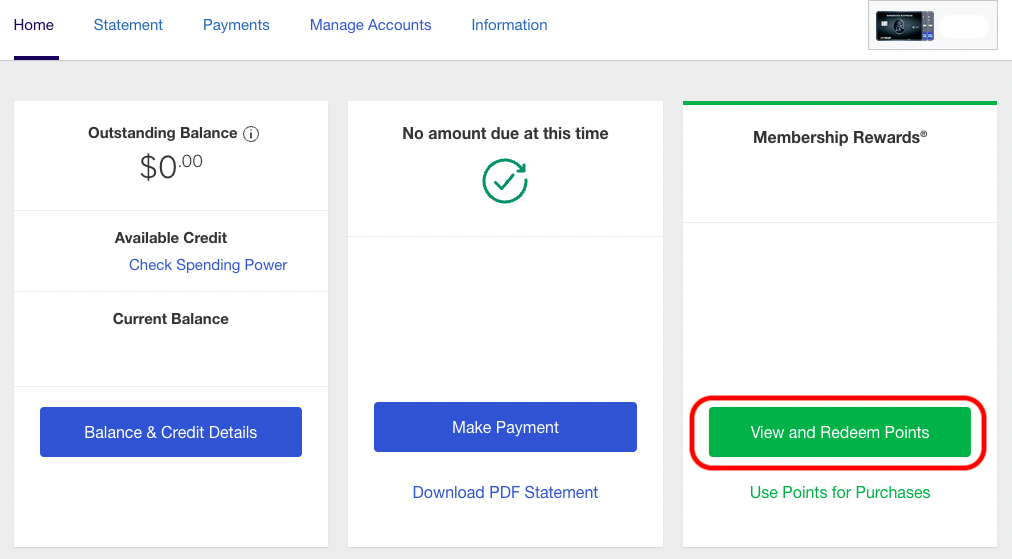 détails accumulation de points Amex Web