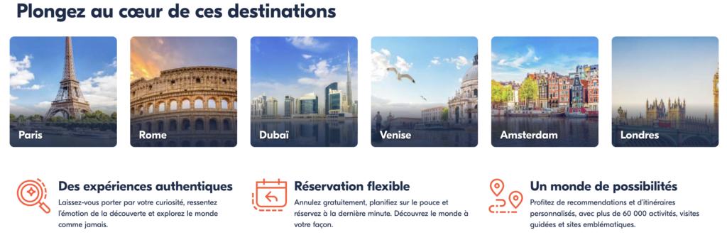 GetYourGuide page d'accueil