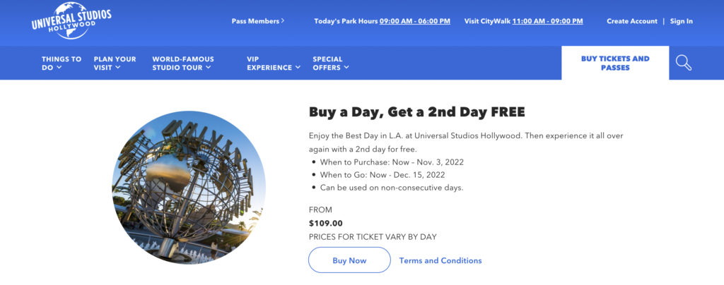 Universal Studios 2 Days For 1