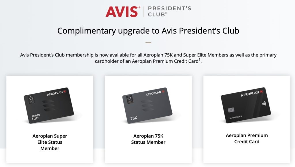 avis preferred president club aeroplan