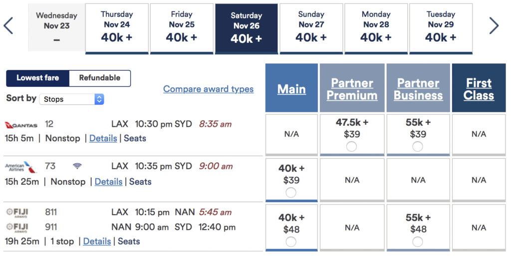 Award Flights to Australia Alaska MP from LAX
