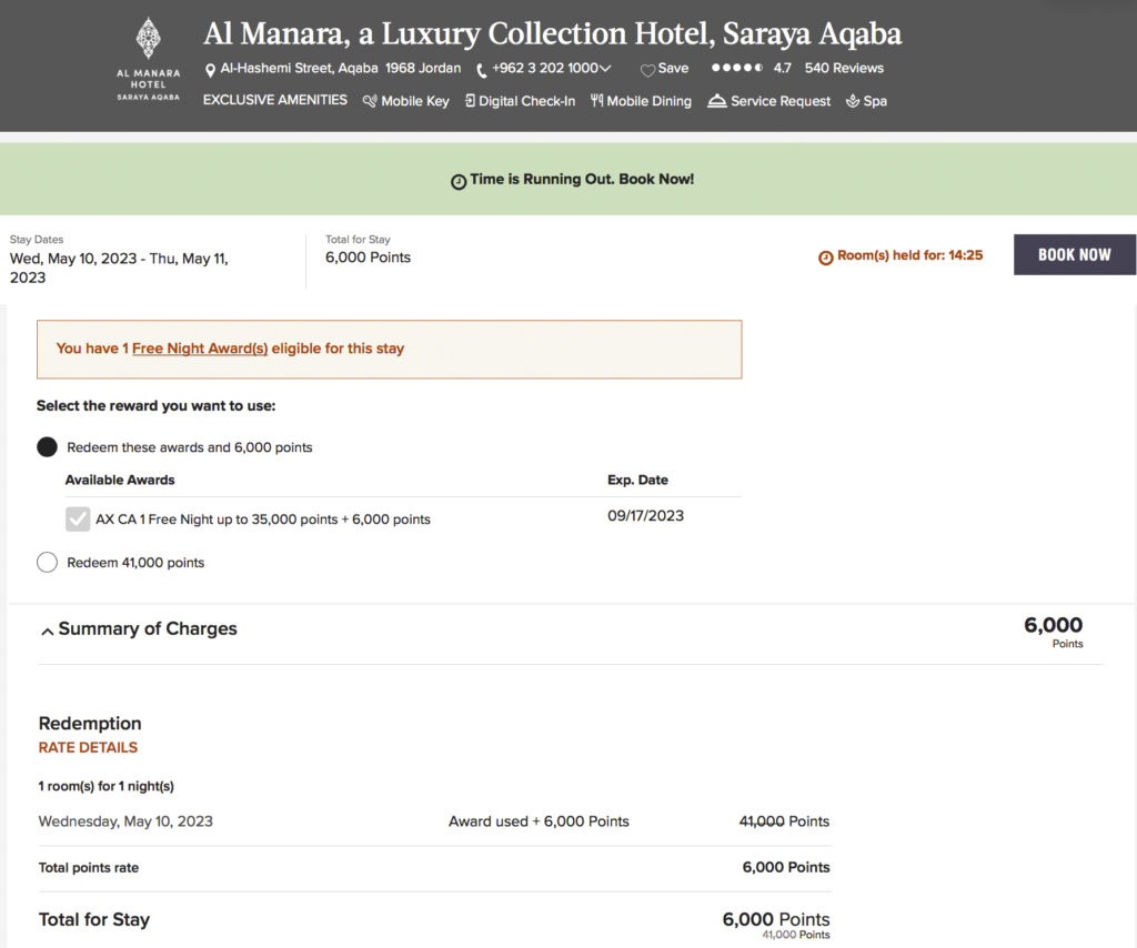 Certificat nuit gratuite Aqaba