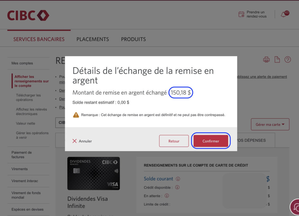 Details Remise En Argent Dividendes Visa