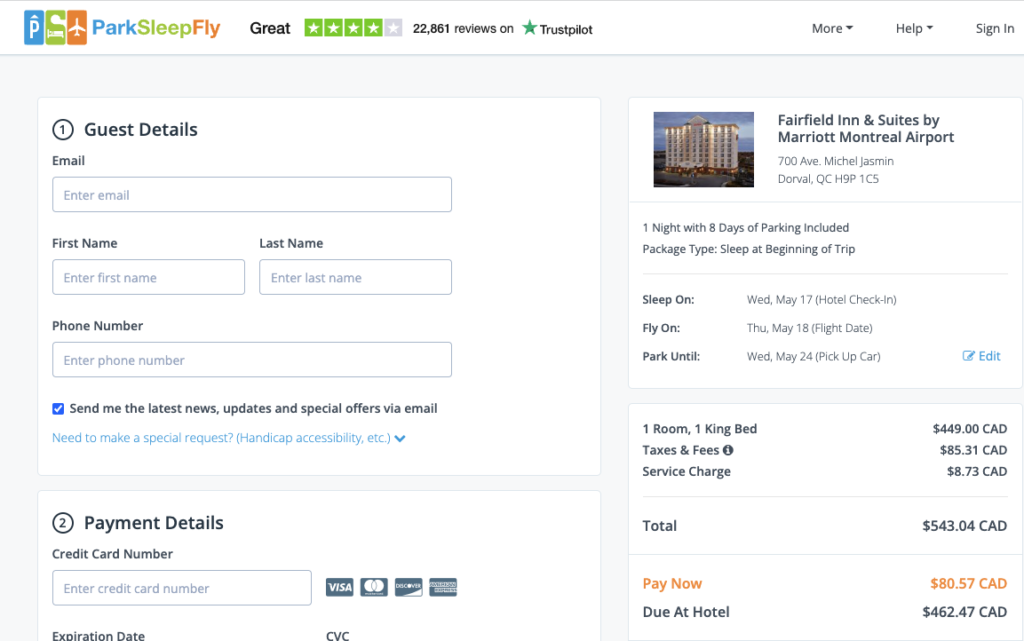 Park Sleep Fly paiement