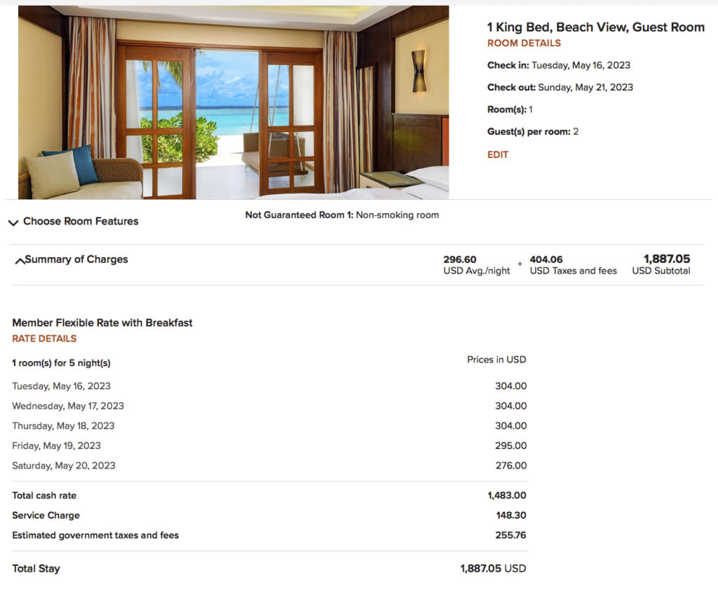 Sheraton Maldives Cash Rate