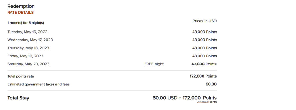 Sheraton Maldives Points Rate