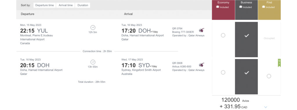 YUL-SYD Qsuite Avios QA