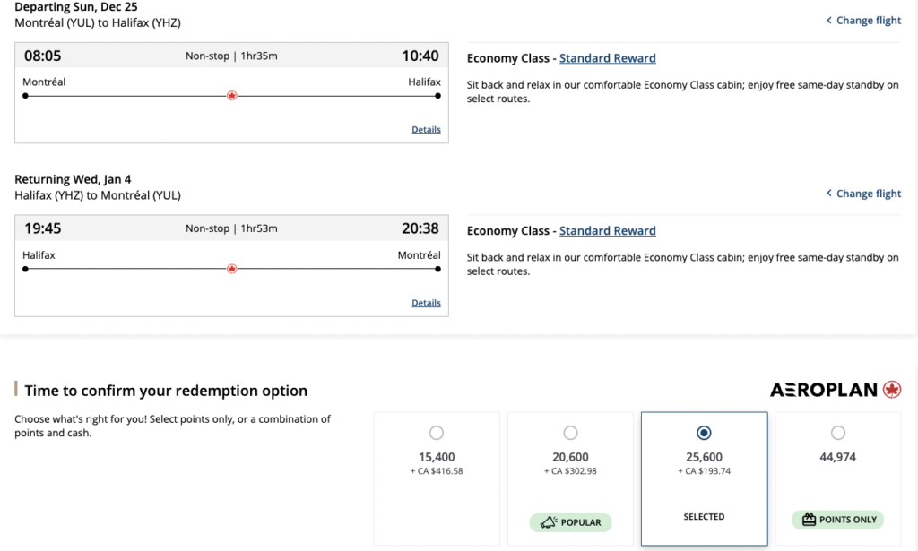 Yul Yhz Aeroplan Eng