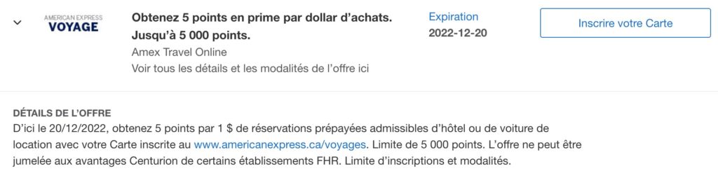 Offre American Express Voyage Fr