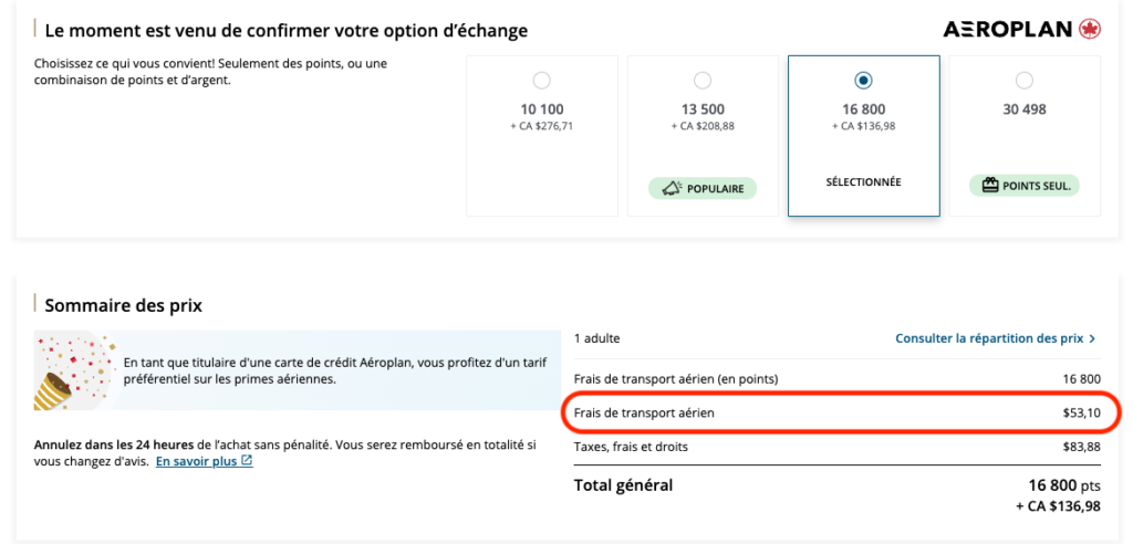 Aeroplan Taxe Transport Aerien
