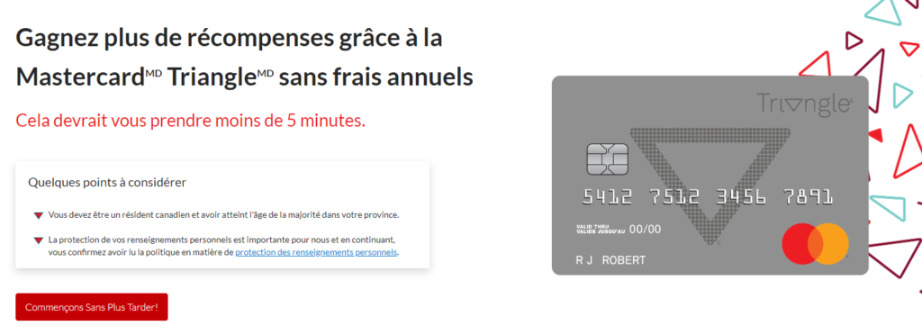 Carte de crédit Canadian Titre Triangle Mastercard