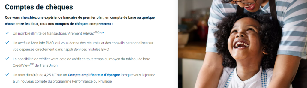 Comptes chèques avec la BMO