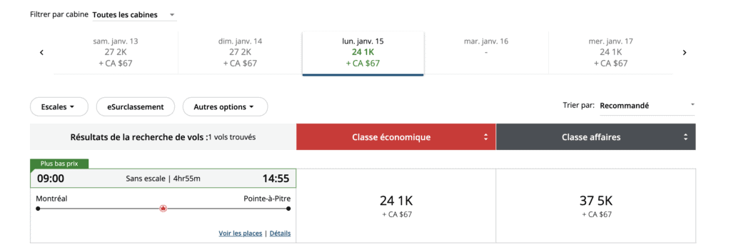 air canada vol Guadeloupe