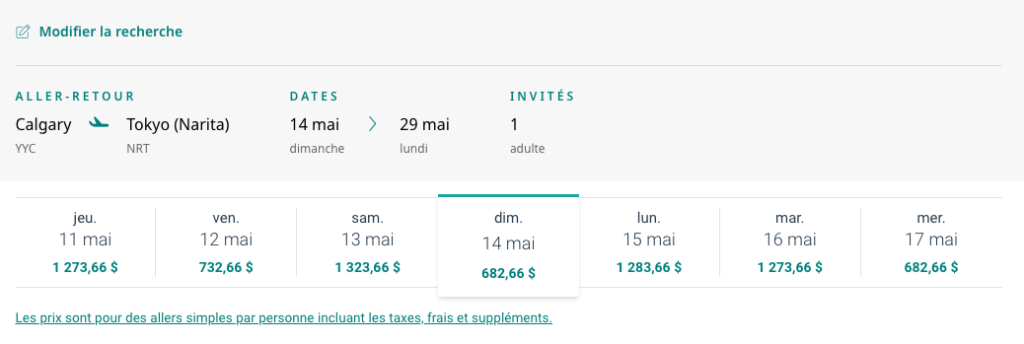 Westjet Aller Tokyo Prix