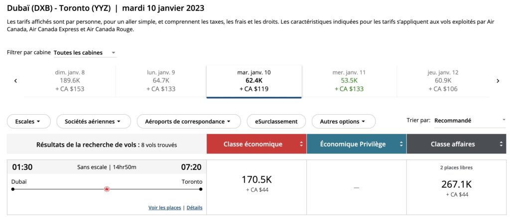 Dxb Yyz Ac Aeroplan Fr